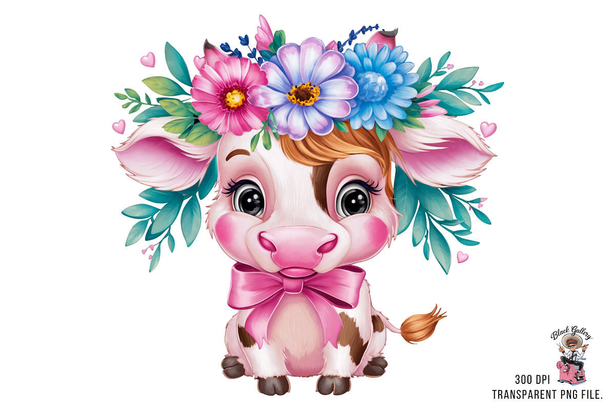 Floral Cow Clipart PNG Bundle, a Graphic by Clipart Bloom (Photo 3 of 12)