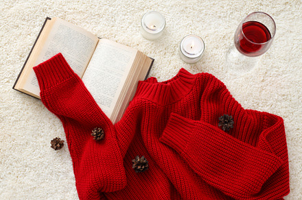 Concept of Hygge, warm and cozy composition, top view, a Beauty & Fashion Photo by AtlasStudio PRO