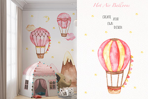 Hot Air Balloon Pink Watercolor