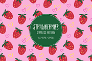 Strawberries and hearts pattern, an Illustration by Cmeree (Thumbnail 1 of 3)