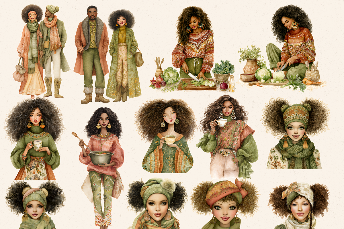 BLACK GIRL ROUTINE CLIPART PACK, a Person Illustration by Daring Digies (Photo 5 of 10)