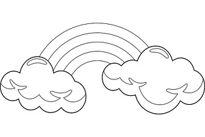 Outlined Cartoon Rainbow With Clouds, an Illustration by HitToon