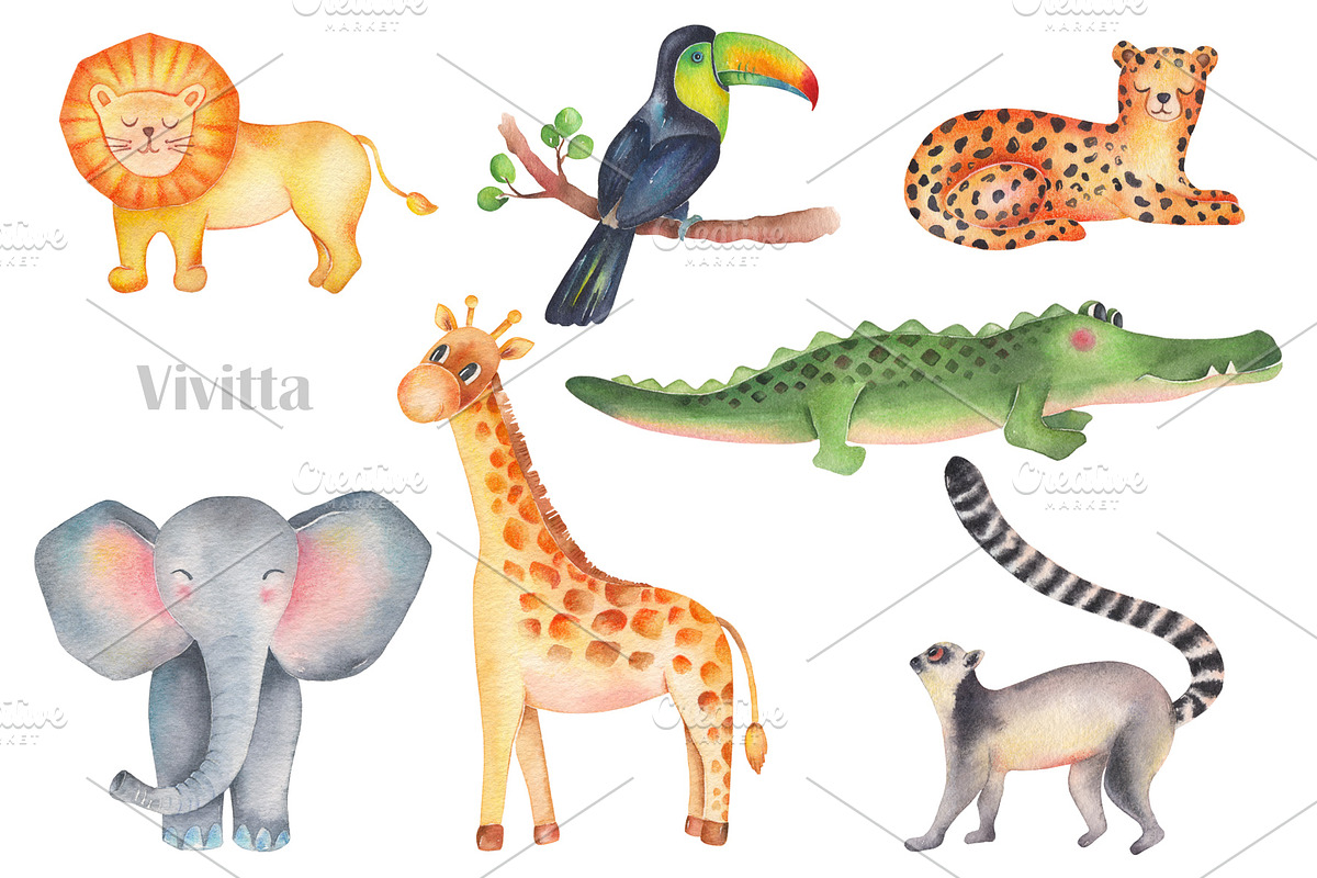 Wild Jungle, watercolor safari set, an Animal Illustration by Vivitta (Photo 3 of 5)