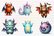 Cute monsters watercolor clipart, an Illustration by CreationArt (Thumbnail 3 of 5)