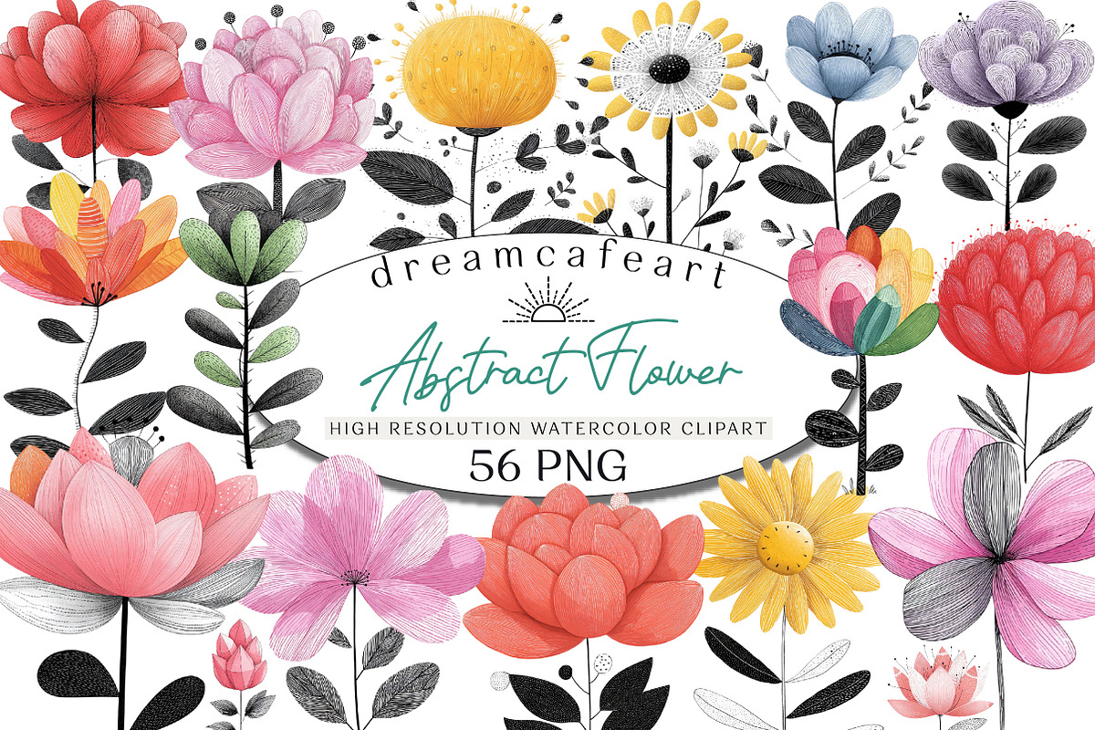 Abstract Flower Clipart Bundle, an Illustration by DreamCafeArt (Photo 1 of 8)