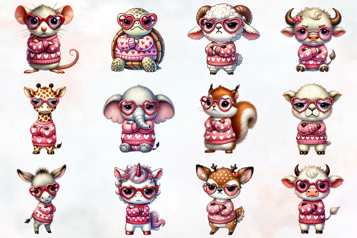 Grumpy Valentine animal clipart bund, an Illustration by RobertsArt (Photo 2 of 7)