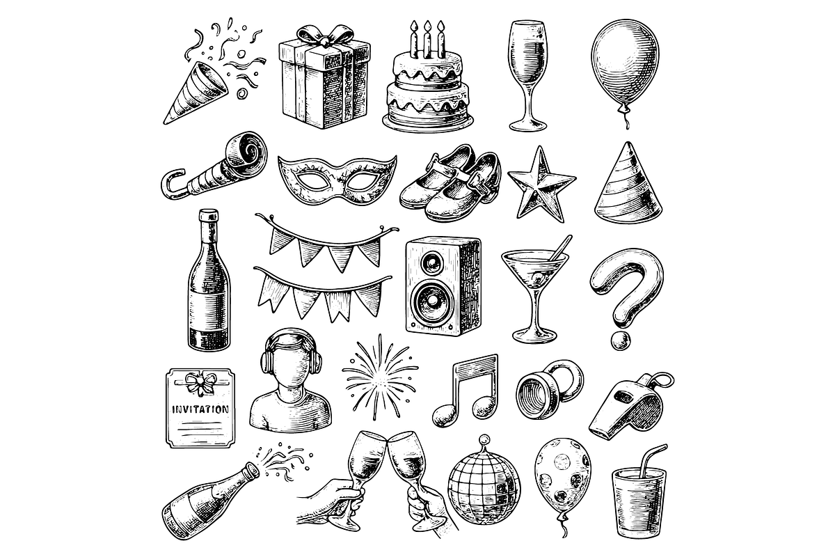 Party Celebration Icons Set, an Object Graphic by nikagraphic