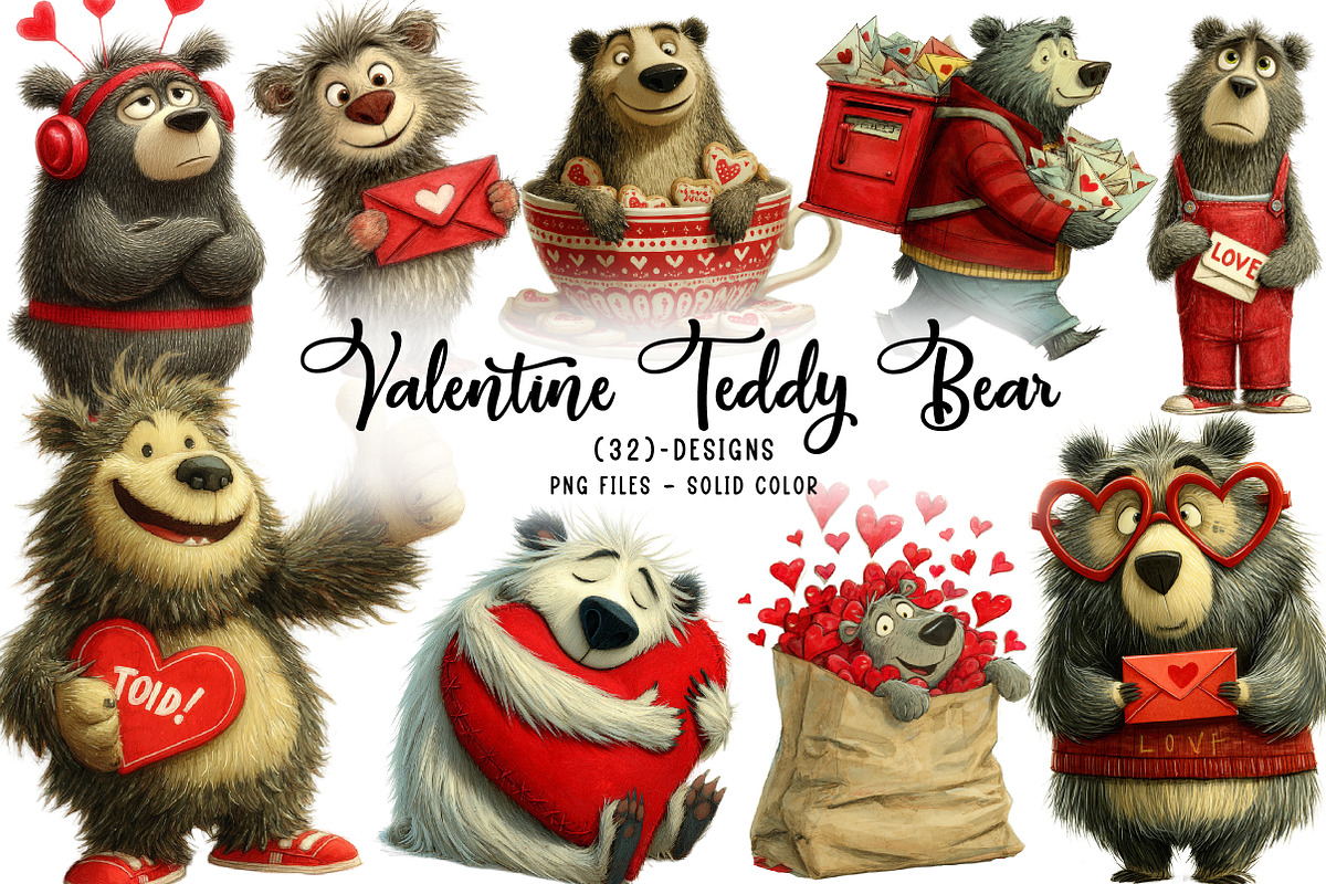 Valentine Teddy Bear Clipart, an Illustration by CreationArt (Photo 1 of 6)