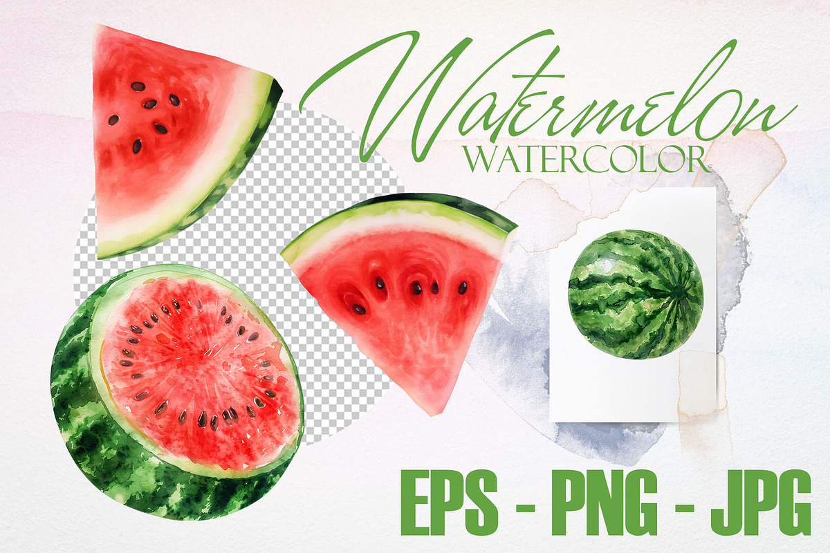 Watercolor Watermelon Vector Set, a Pattern Graphic by Deckar_art (Photo 2 of 3)