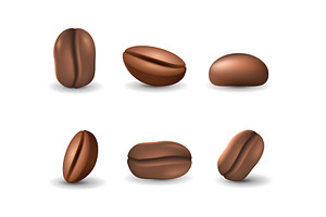 Set Of Coffee Beans Isolated On The White Background. Realistic Vector Illustration.