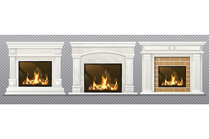 Realistic fireplaces with firewood