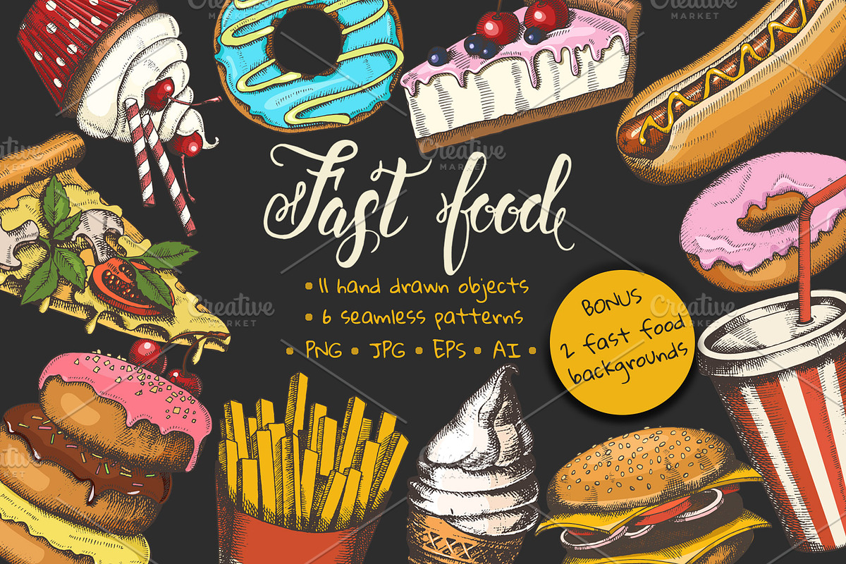 Fast food set., a Food Illustration by Tabiti (Photo 1 of 9)