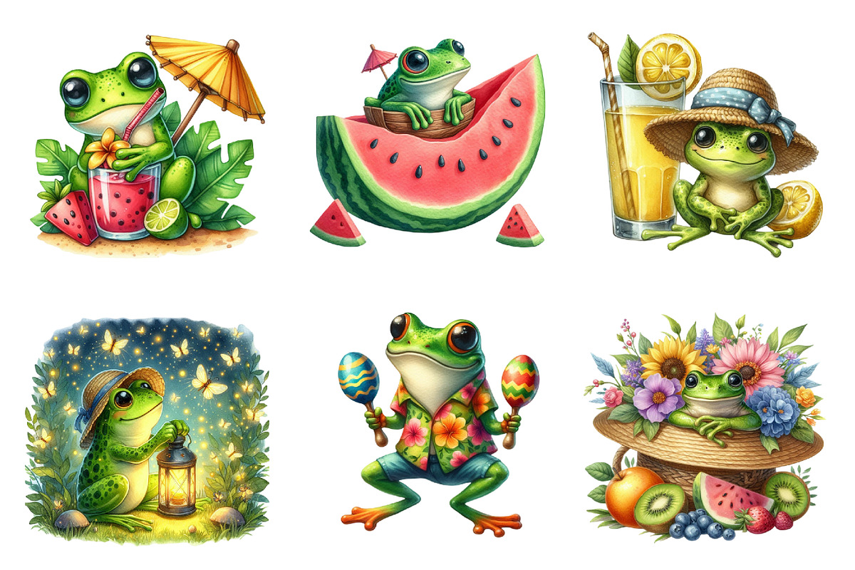 Summer Frogs Clipart, an Illustration by SinaCreation (Photo 2 of 5)