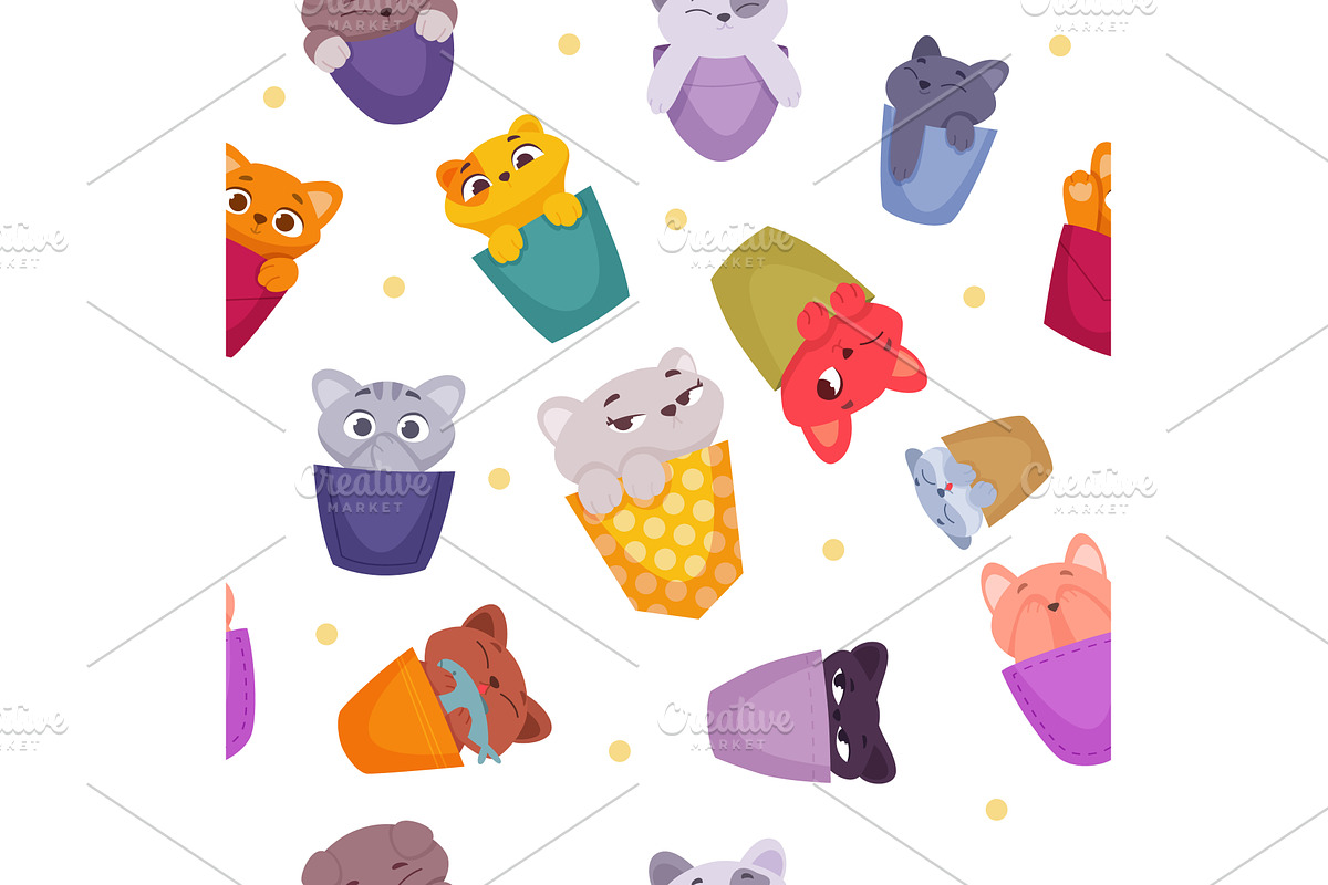 Kittens in pockets. seamless, an Animal Illustration by Onyx