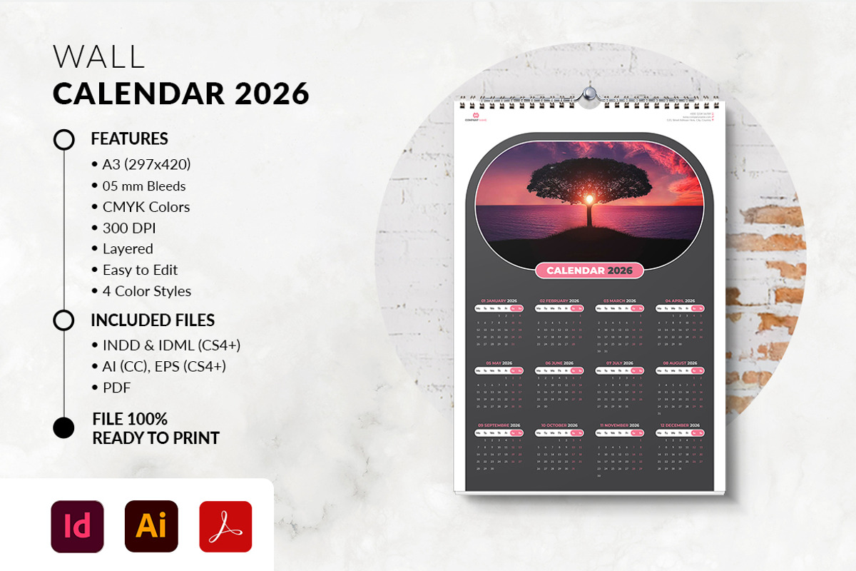2026 Printable Wall Calendar, a Stationery Template by MstArtwork (Photo 1 of 5)