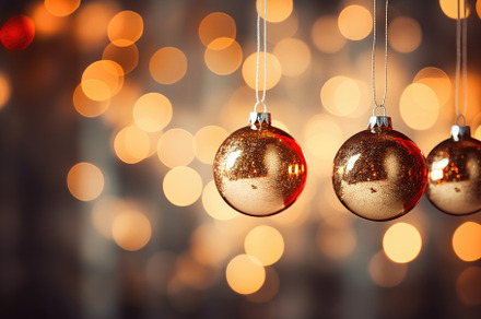 Christmas balls on bokeh background., a Photo by Iftikhar Alam