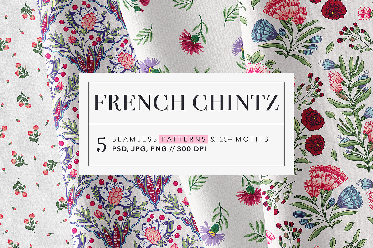 French Chintz Seamless Patterns Set, a Pattern Graphic by likorbut (Photo 1 of 5)