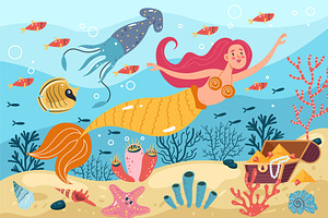 Mermaid character swimming
