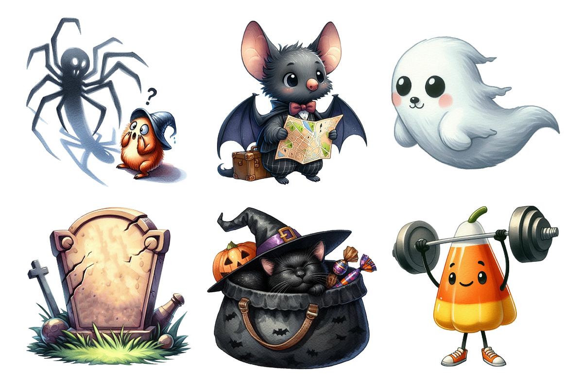 Watercolor Funny Halloween Clipart, an Illustration by Daily.Designs (Photo 2 of 5)