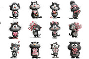 Whimsical Valentine Cats Clipart, an Illustration by DreamArtGraphic (Thumbnail 2 of 4)