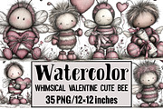 Whimsical Valentine Cute Bee Clipart, an Illustration by Design Market (Thumbnail 1 of 3)