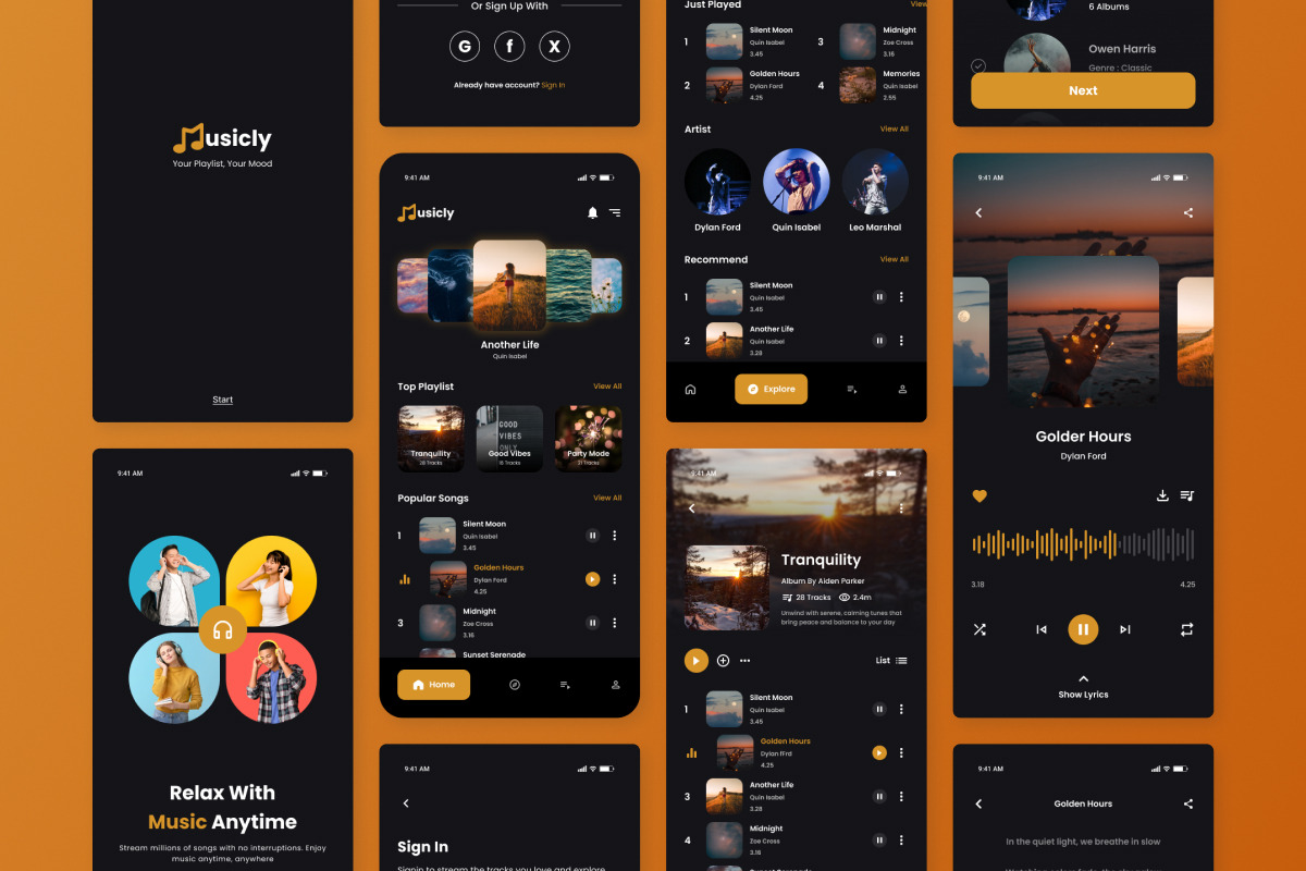 Musicly - Music Streaming Mobile App, an App Template by trabaskriya (Photo 4 of 5)