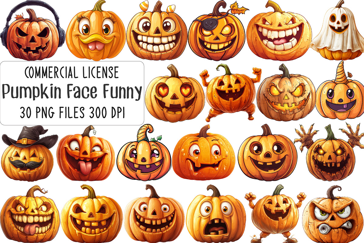 Pumpkin Face Funny Halloween Clipart, an Illustration by CraftArtStudio (Photo 1 of 6)