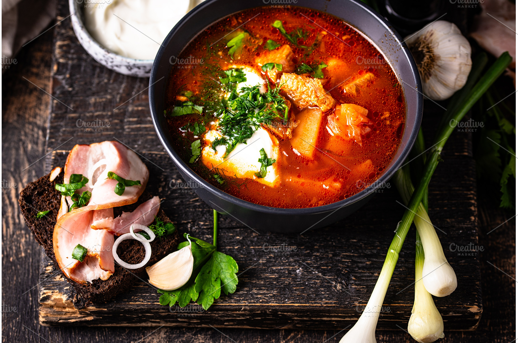 Traditional Ukrainian borsch with, a Food & Drink Photo by Yulia Furman