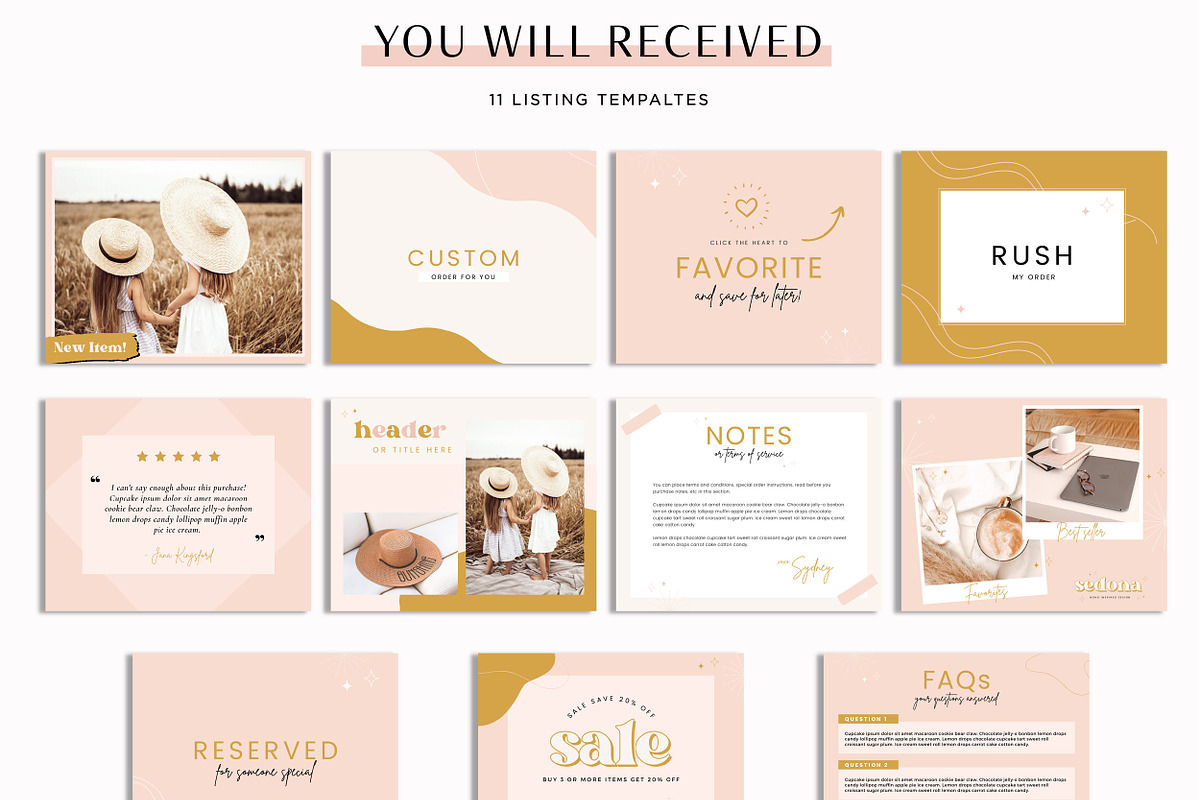 Pink Boho Etsy Shop Branding Kit, a Branding & Logo Template by Macarons and Mimosas (Photo 3 of 9)