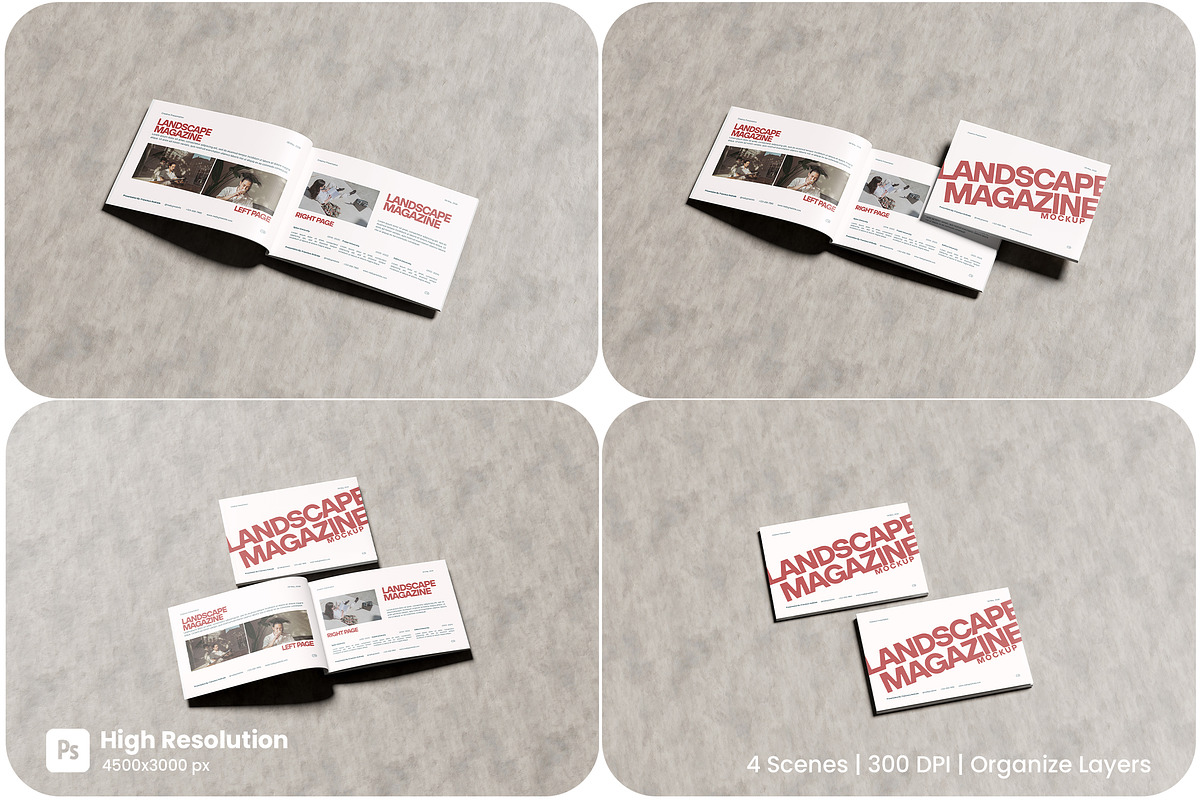 Landscape Magazine Mockup, a Books & Magazine Mockup by HanaSaka_Studio (Photo 1 of 5)