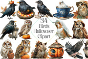 Watercolor Halloween Birds Clipart, an Illustration by DreamPrint404 (Thumbnail 1 of 5)