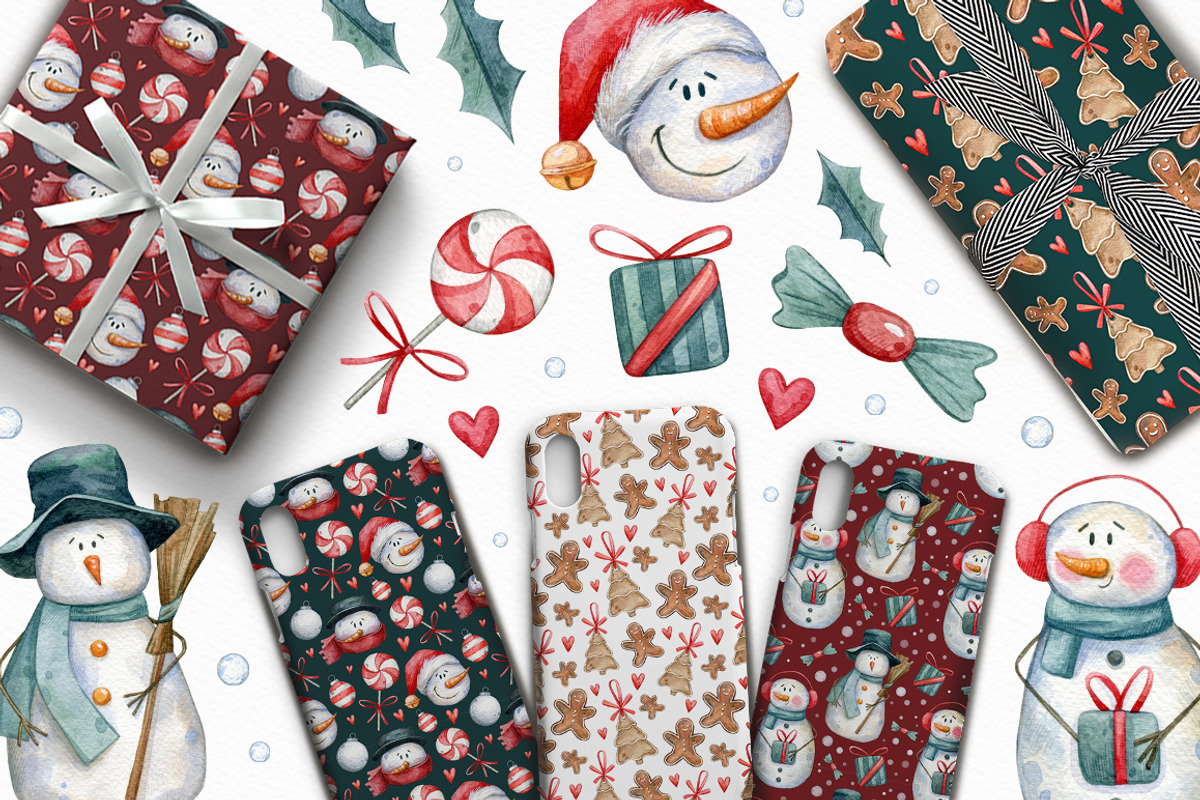 Cute snowmen collection, a Decorative Illustration by Aquarellka (Photo 2 of 9)