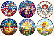Round  Stained Glass 4th of July Nat, an Illustration by DreamCafeArt (Thumbnail 2 of 9)