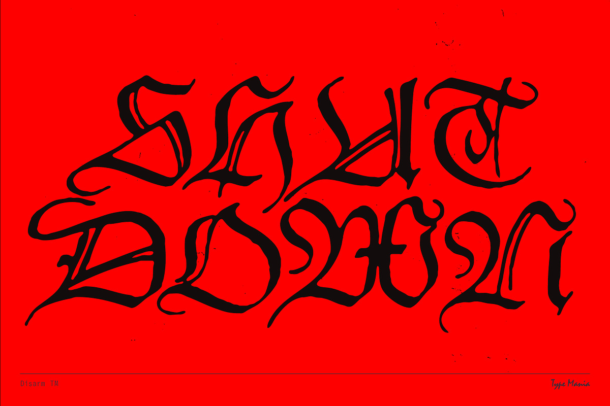 Disarm TM – Distressed Fraktur, a Blackletter Font by Type Mania (Photo 6 of 10)