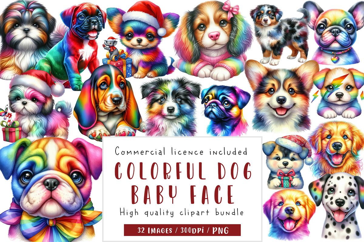 Colorful Baby Dog Face Sublimation, an Illustration by CreationArt (Photo 1 of 5)