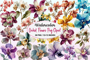 Watercolor Orchid Flowers Clipart, a Graphic by CitraGraphics