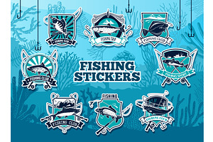 Fishing sport stickers, a Sport Illustration by Vector Tradition