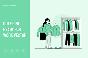 Cute Girl Ready for Work Vector, a Work Illustration by Partikusi Design