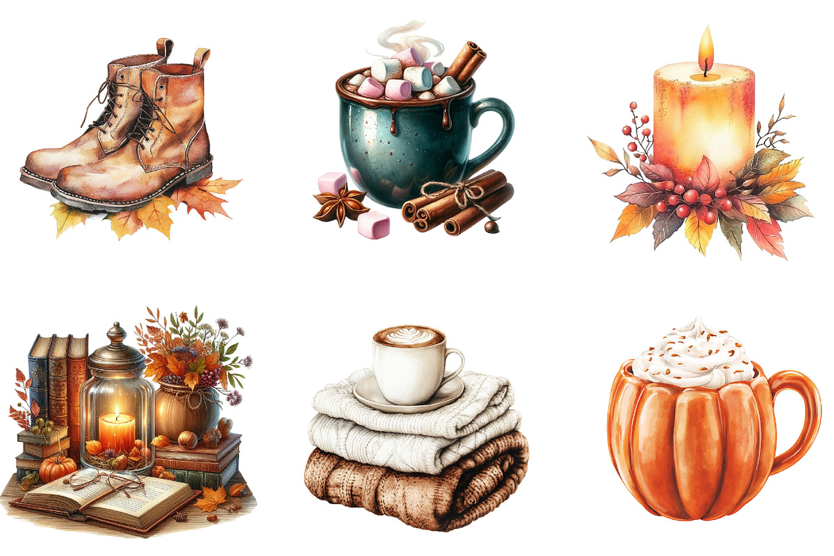 Cozy Autumn Clipart Cozy Fall Clipar, an Illustration by cherrydesign (Photo 3 of 3)