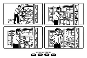 Man is arranging items on a shelf, a Person Illustration by Vectorlina