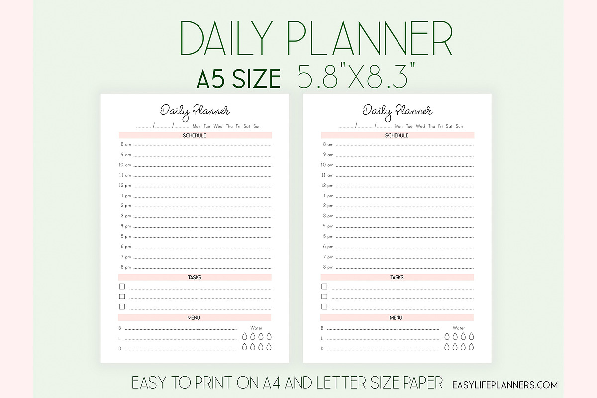 Daily Planner A5 Inserts for Filofax, a Stationery Template by EasyLifePlanners (Photo 1 of 4)