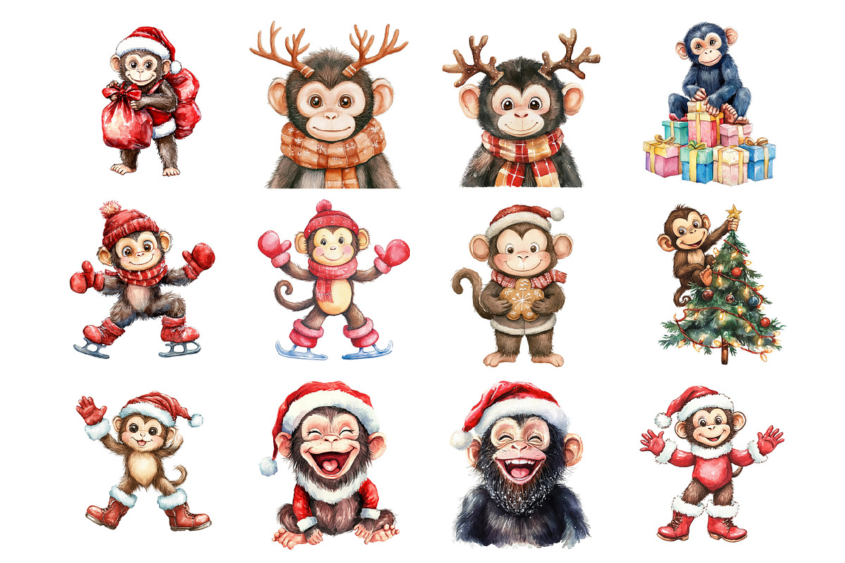 Christmas Monkey Clipart, an Illustration by Design Market (Photo 2 of 4)