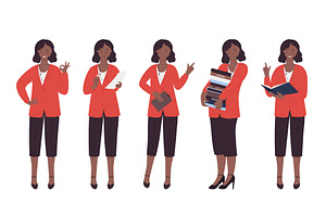 Afro Teacher Woman in Various Poses, an Illustration by Flashvector