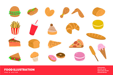 22 Food & Snack Illustration Vector