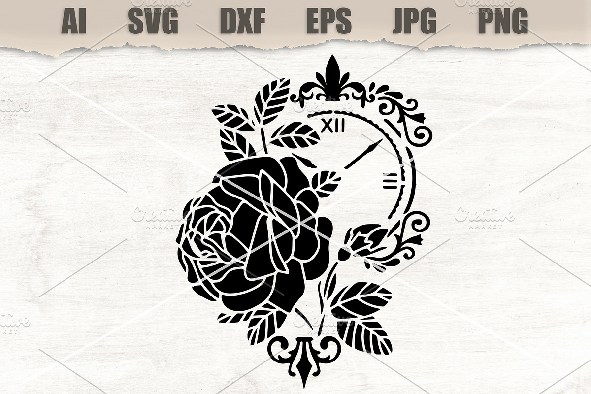 Stencil Rose flower Clock, a Technology Illustration by MARYCRAFTIRIA (Photo 1 of 3)