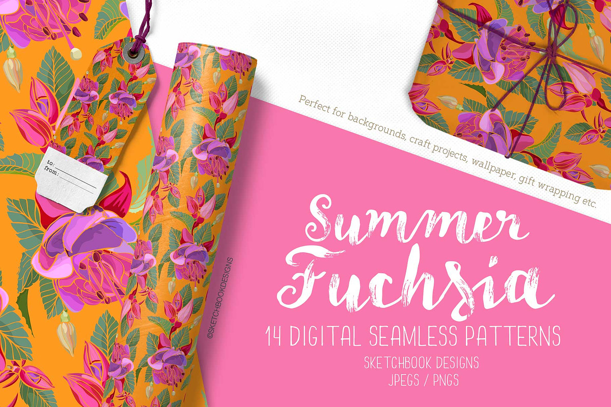 Summer Fuchsia Seamless Pattern Set, a Pattern Graphic by Sketchbook Designs (Photo 3 of 10)