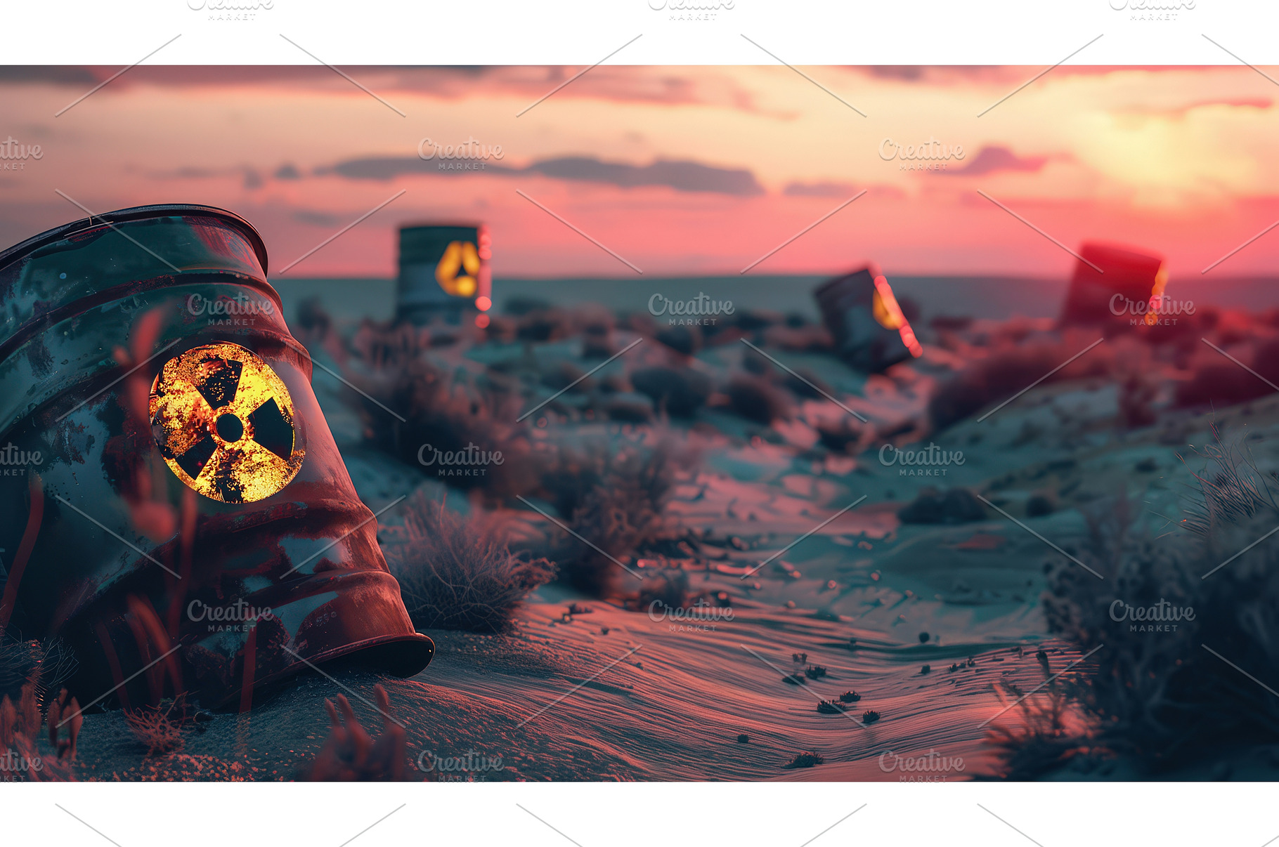 Radioactive waste barrels at sunset, an Industrial Photo by piter.goskov
