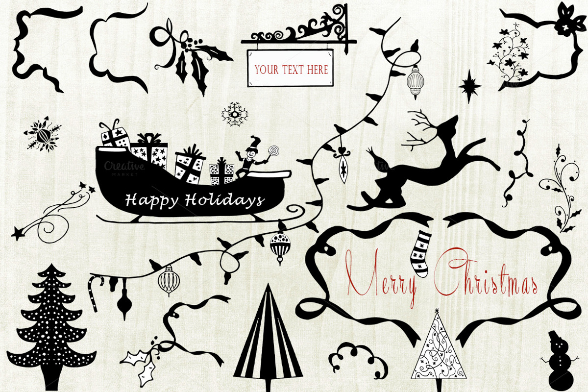 Holiday Handsketch Christmas Clipart, an Illustration by Le Paper Cafe (Photo 1 of 3)