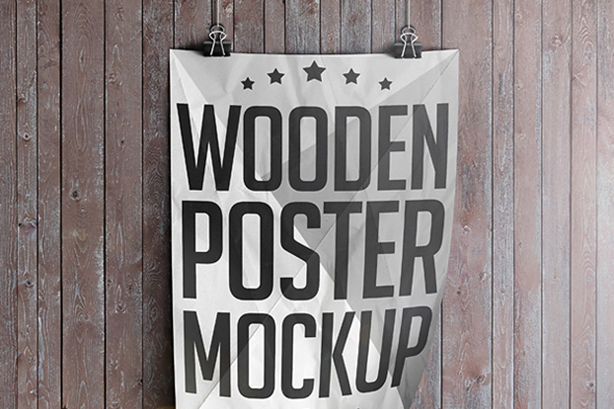 Wooden Poster Mockup, a Print Template by CREATIVE DUDE (Photo 1 of 9)