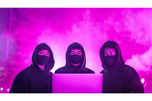 Asian Males in Hoodies and Masks, a Technology Photo by Lermont51